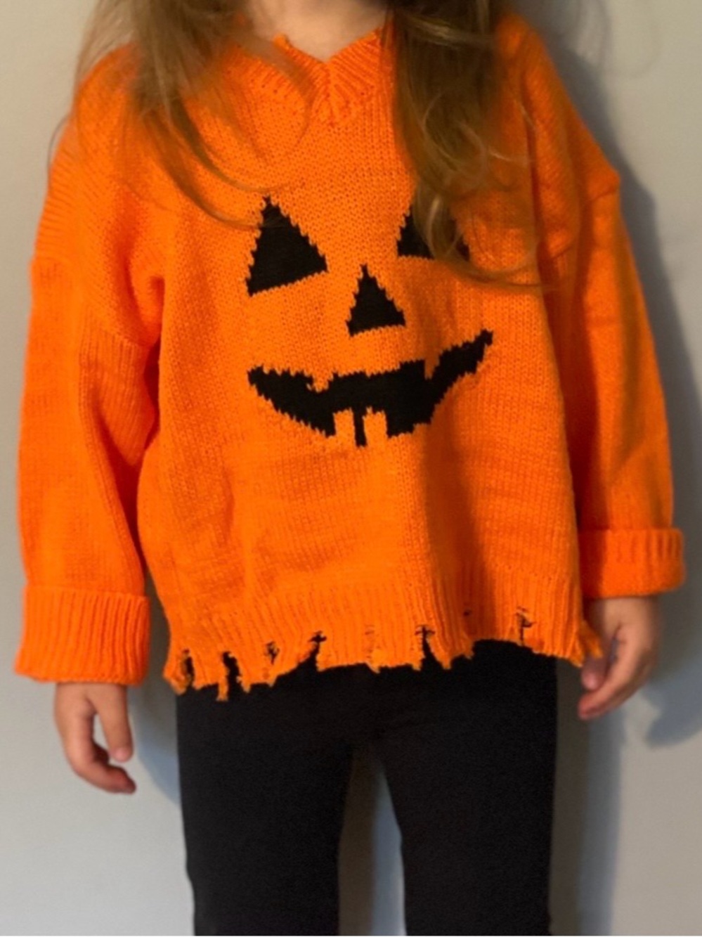 SHEIN Orange Knit Pumpkin Face Kids Sweater
